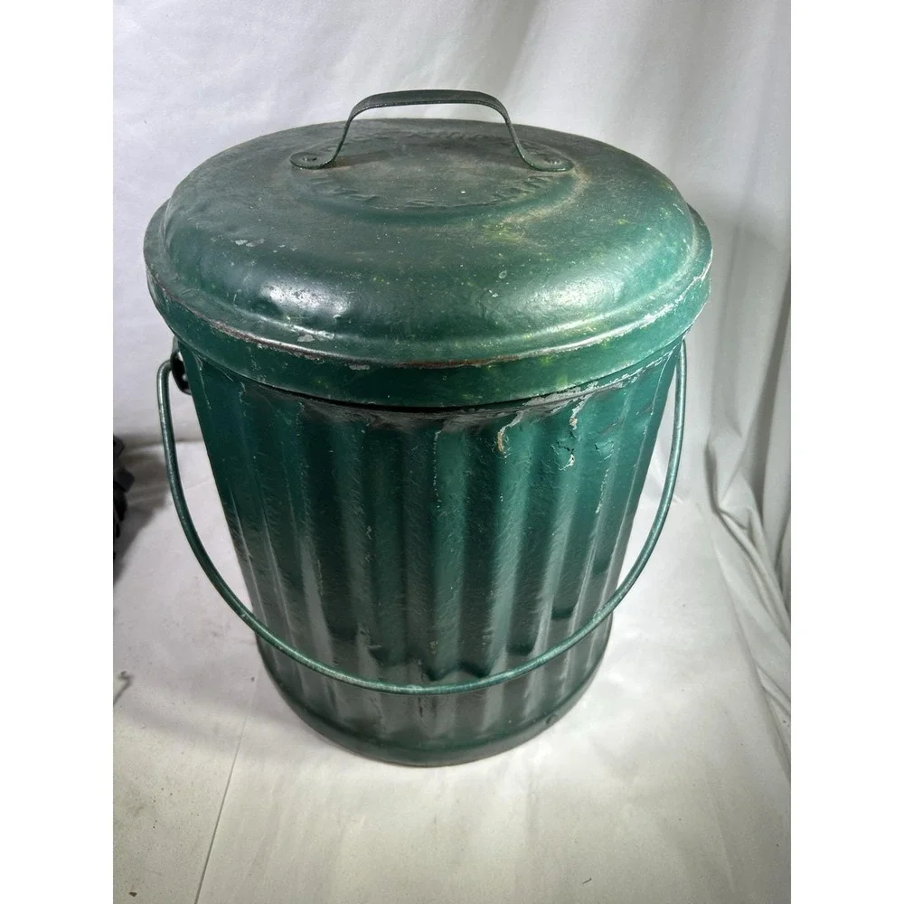 Vintage Ash Trash Waste Can Witts Pail Handle Galvanized Garage Shop Rag